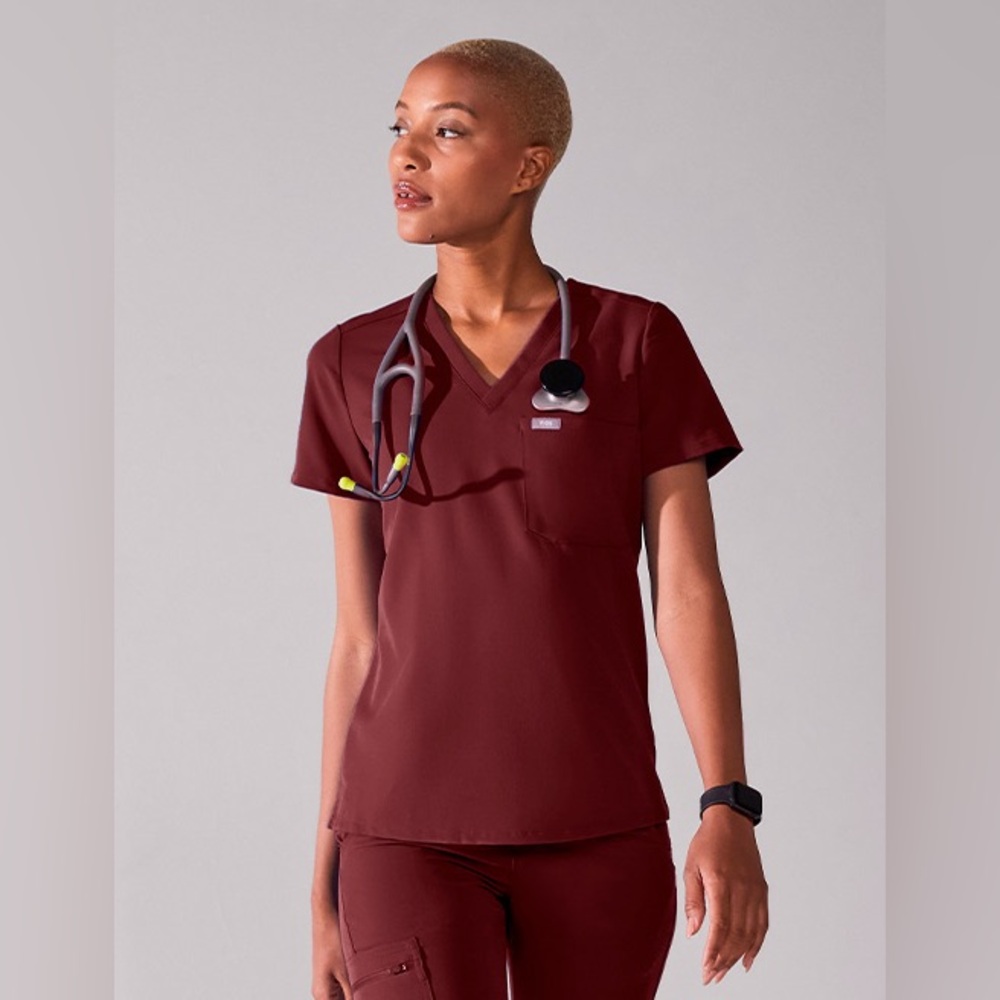 Figs Women's Wine Red V-Neck Scrub Top